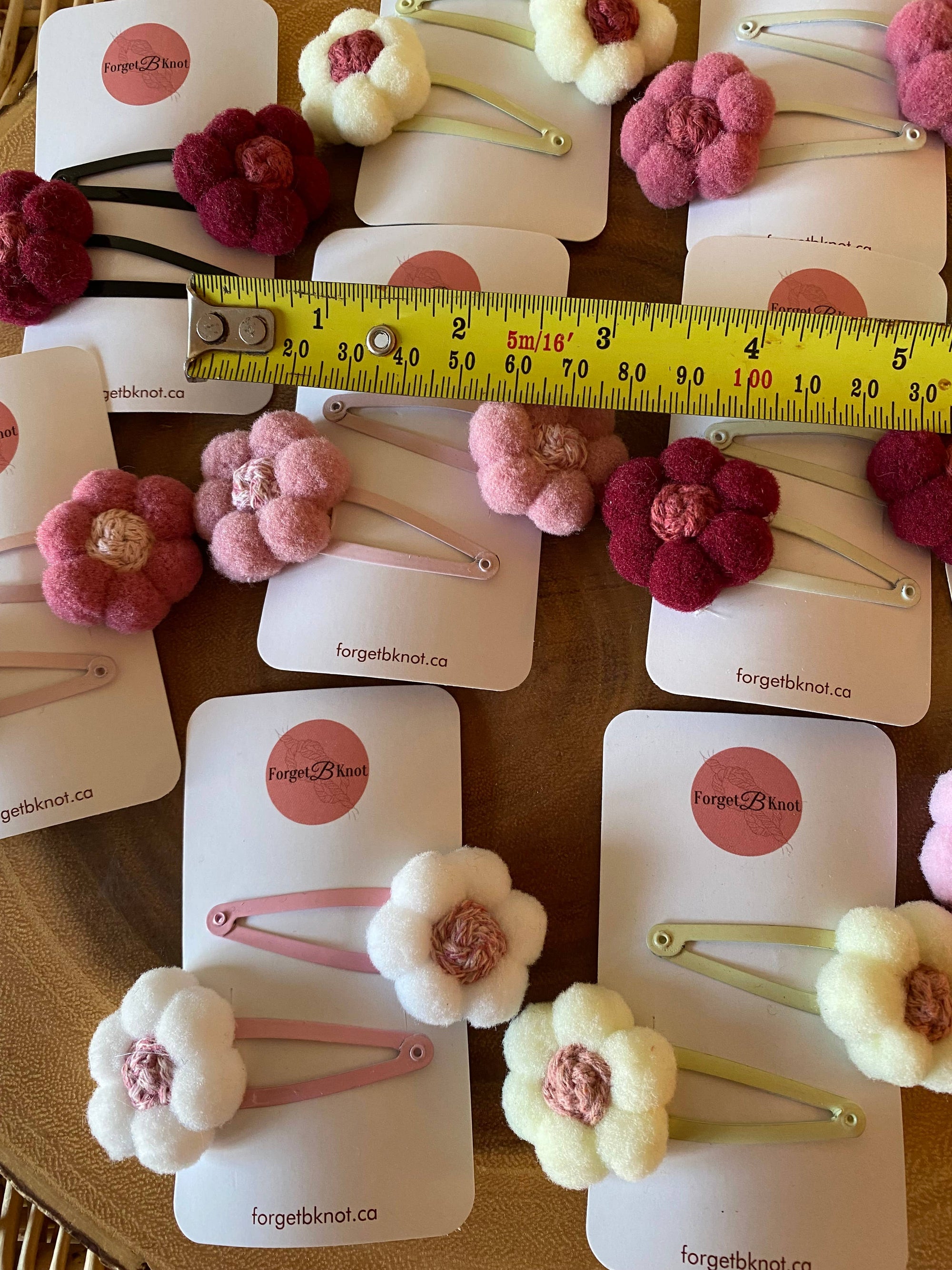 Hair Snap Clips: Handmade Macrame Knot & Pompom Flower Clips