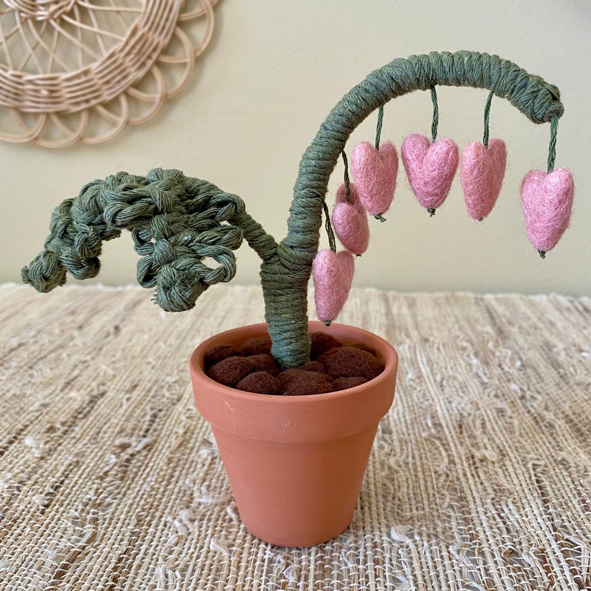 Macrame and Felted Bleeding Heart Forever Plant