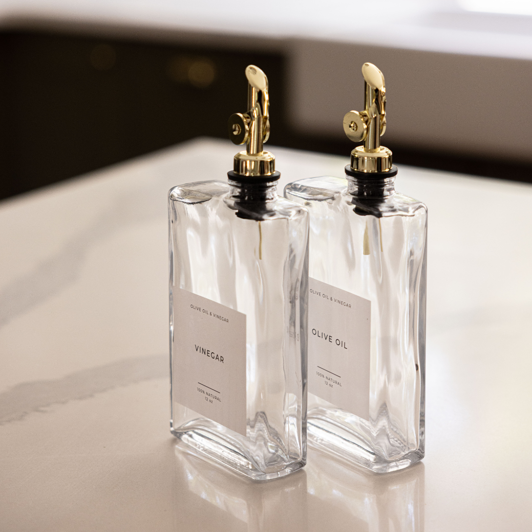 Olive Oil & Vinegar Rectangle Glass Dispenser Bottles (12oz)
