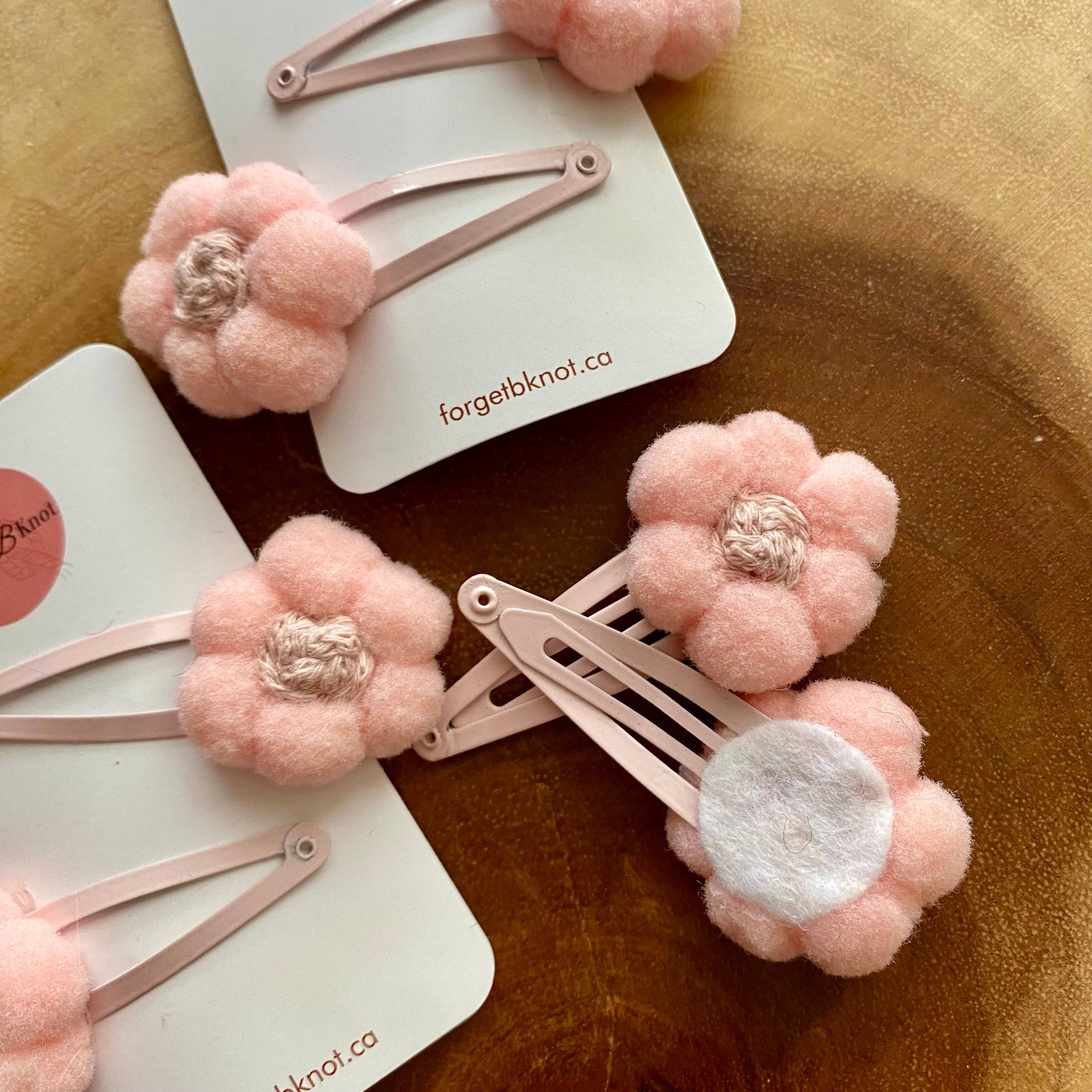 Hair Snap Clips: Handmade Macrame Knot & Pompom Flower Clips