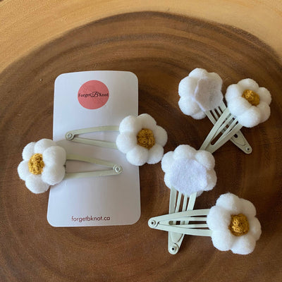 Hair Snap Clips: Handmade Macrame Knot & Pompom Flower Clips