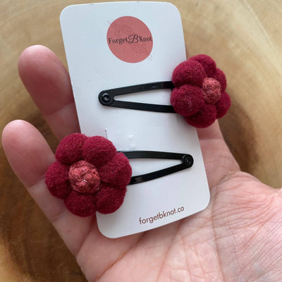 Hair Snap Clips: Handmade Macrame Knot & Pompom Flower Clips
