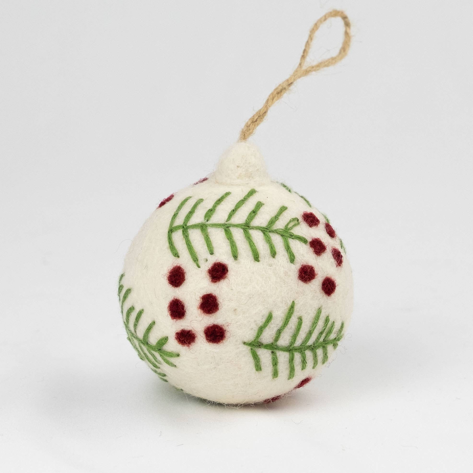 Felt Ball Hand Embroidered White / Red Assorted
