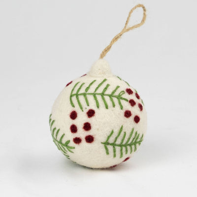 Felt Ball Hand Embroidered White / Red Assorted
