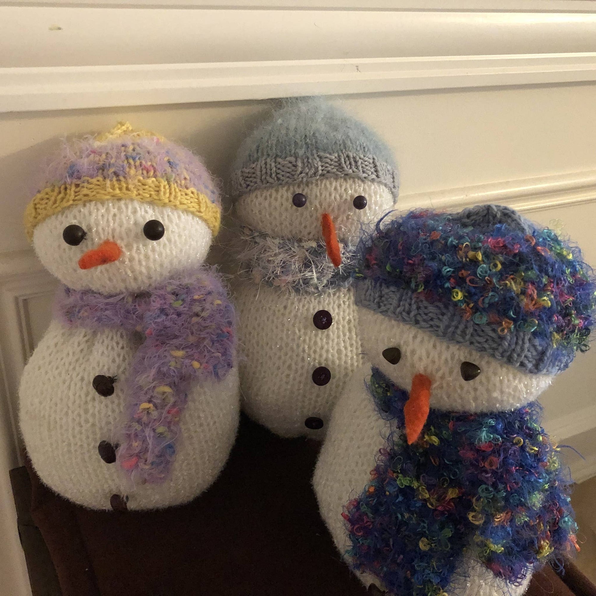 Hand Knit Sparkly Yarn Snowman Christmas Decoration