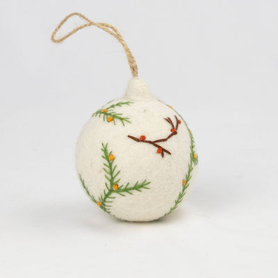 Felt Ball Hand Embroidered White / Red Assorted