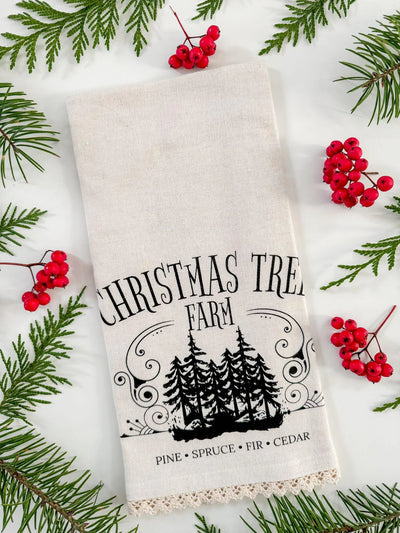 Christmas Tree Farm Linen Tea Towel