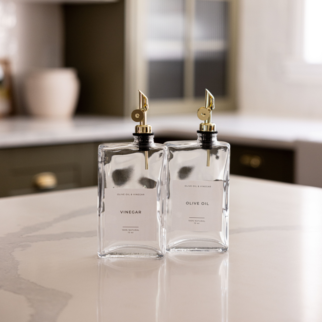 Olive Oil & Vinegar Rectangle Glass Dispenser Bottles (12oz)