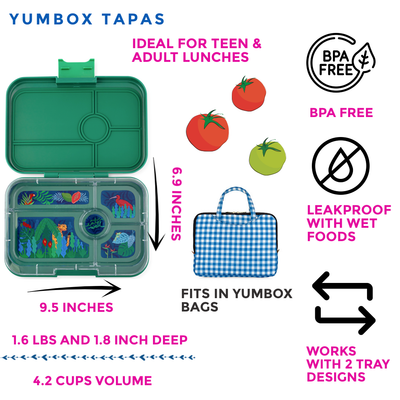 Leakproof Yumbox Tapas - Greenwich Green 5C Tray