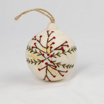 Felt Ball Hand Embroidered White / Red Assorted