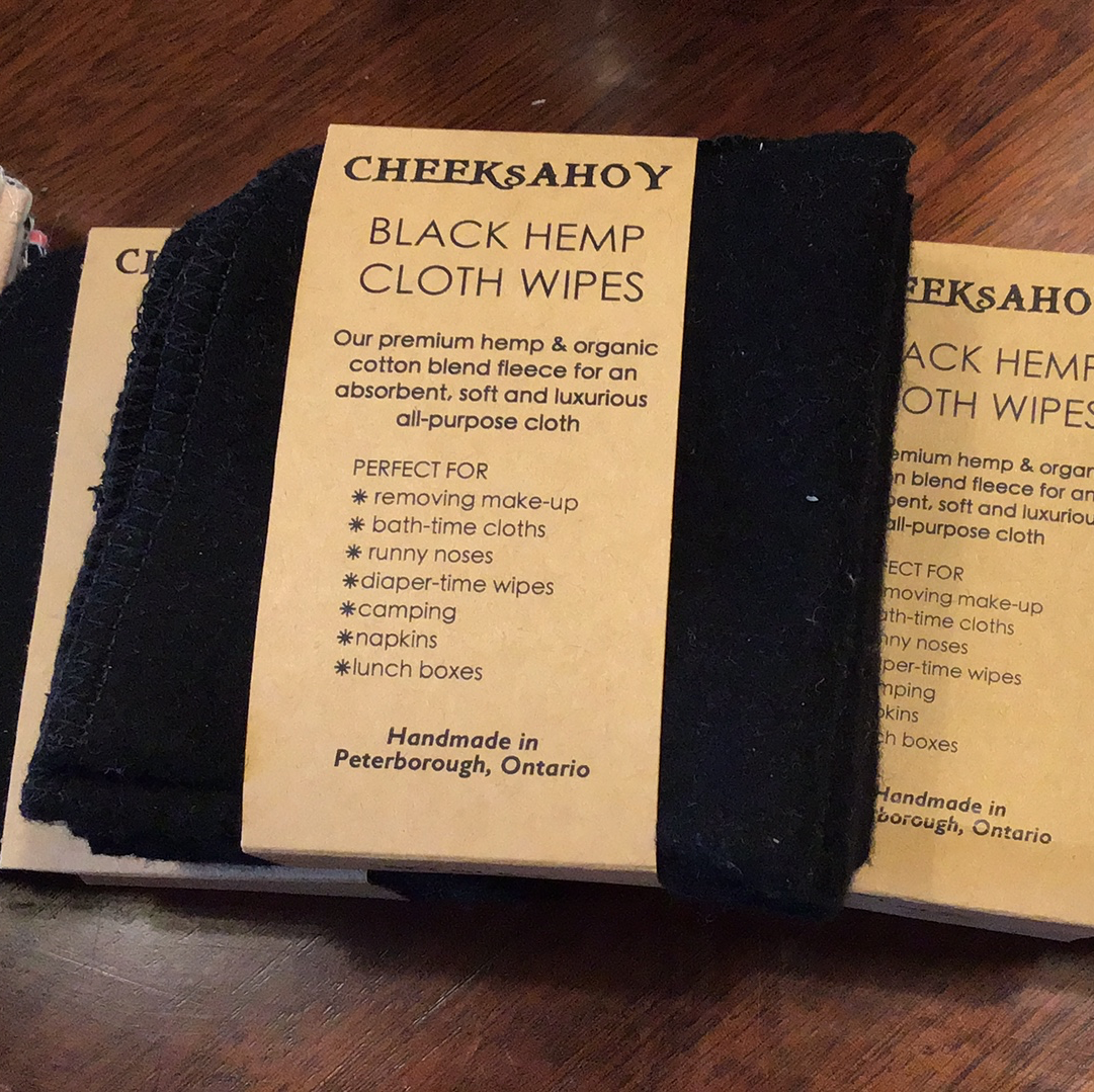 Black Hemp Cloth Wipes (5pk) - Cheeks Ahoy