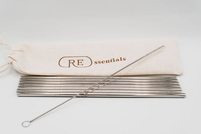 stainless steel reusable straw bent silver seven pack with cleaner and bag