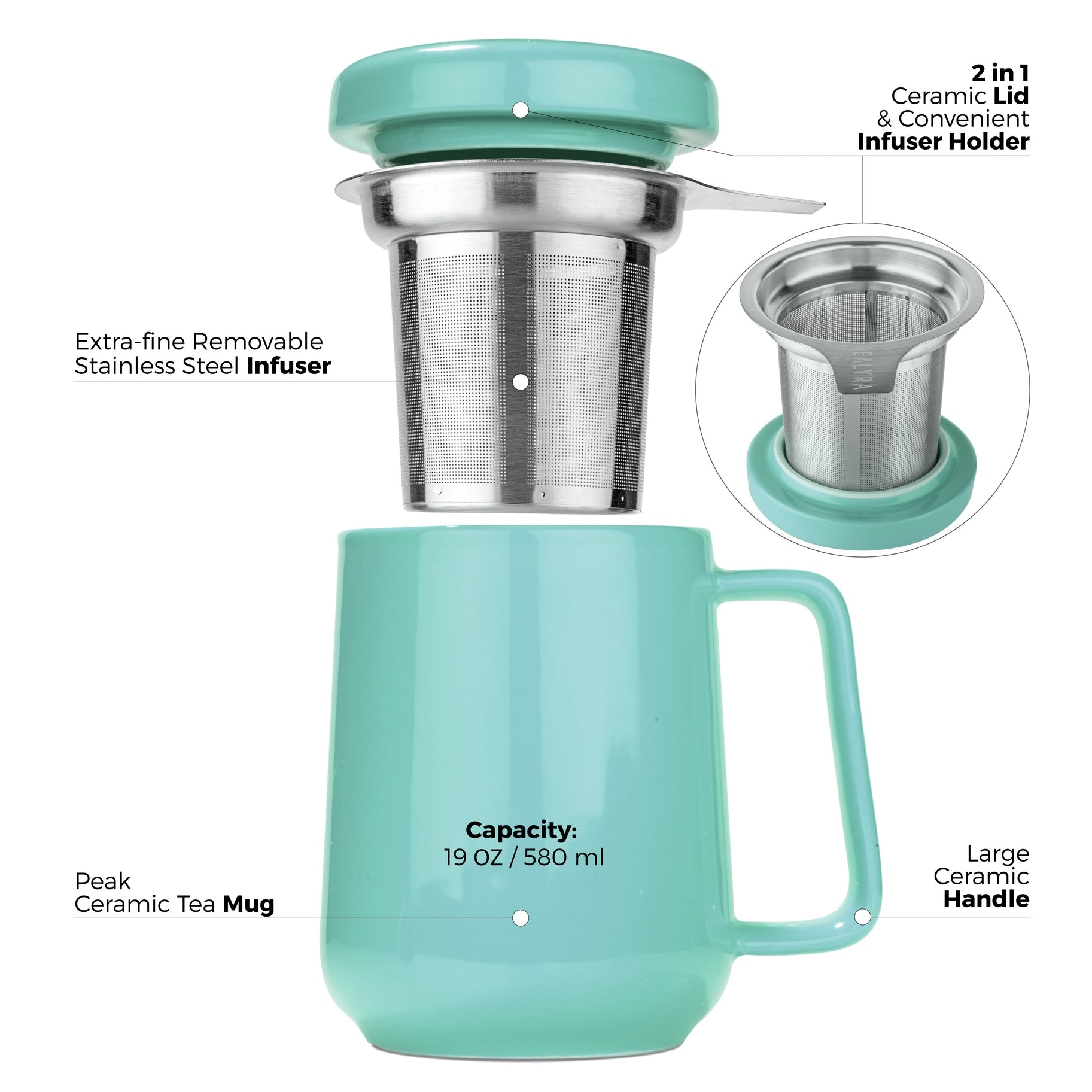 Peak Porcelain Ceramic Mug W/Infuser 19oz - Tealyra